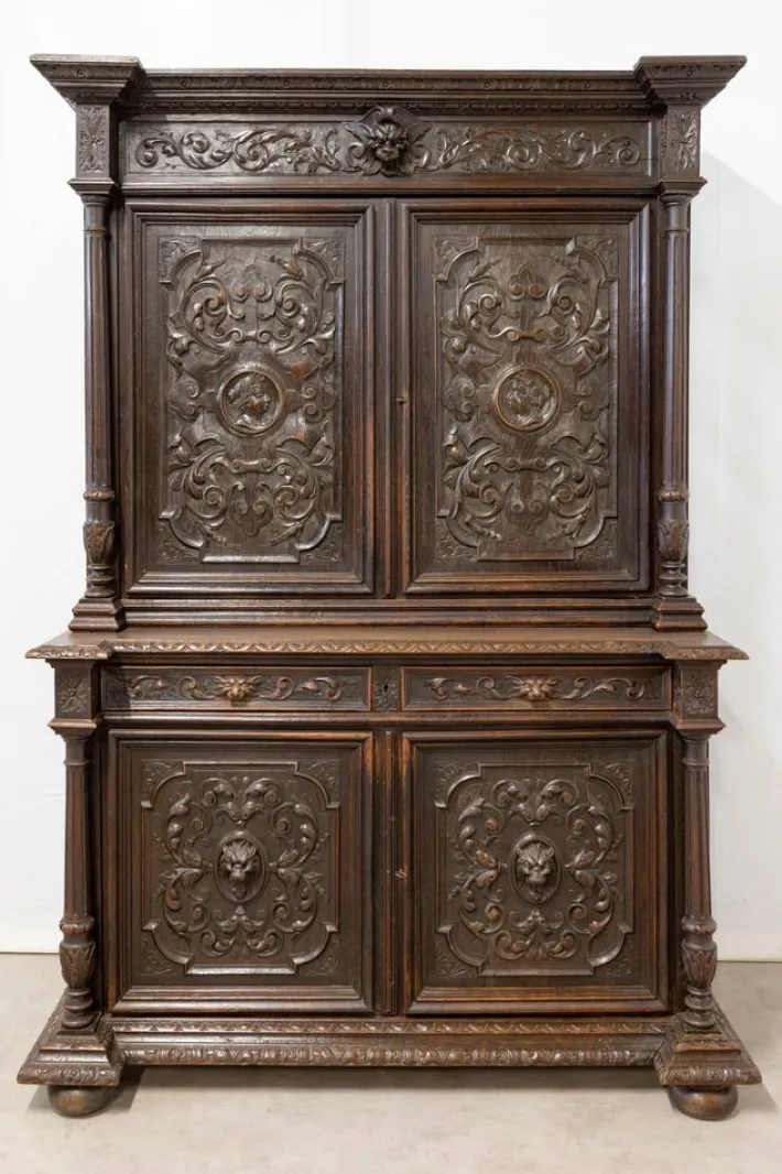 Pamono Renaissance Revival Oak 2-Part Buffet Cabinet, France, Mid-19th Century New