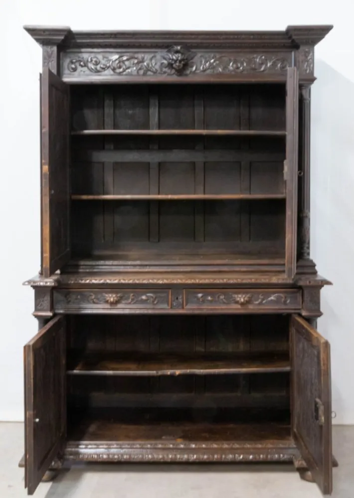 Pamono Renaissance Revival Oak 2-Part Buffet Cabinet, France, Mid-19th Century New