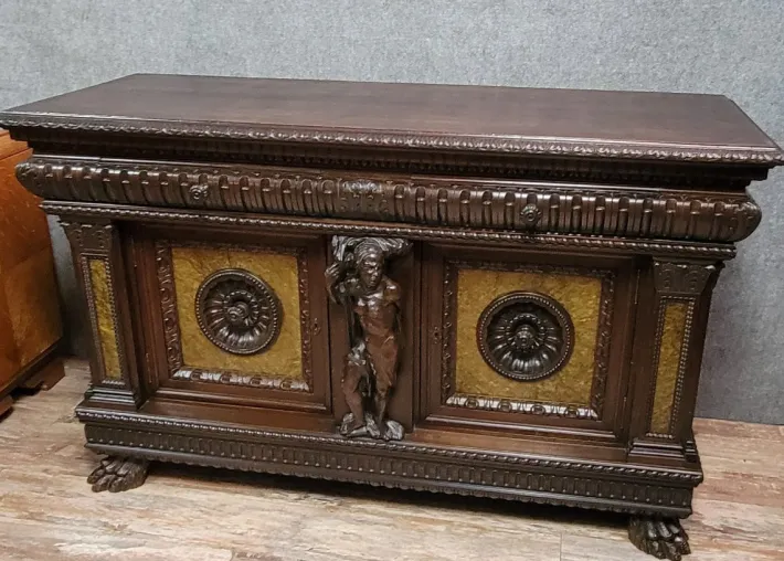 Pamono Renaissance Style Sideboard with Secret Compartments in Walnut and Elm, 19th Century Outlet