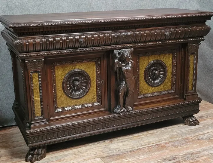 Pamono Renaissance Style Sideboard with Secret Compartments in Walnut and Elm, 19th Century Outlet