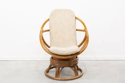 Pamono Round Bamboo Swivel Armchair, 1970s