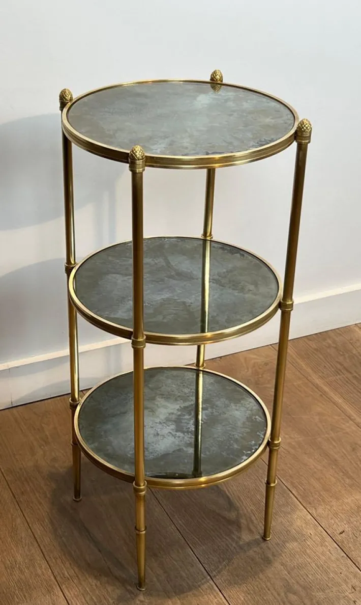 Pamono Round Bronze Sellette Table with Triple Eglomised Mirror Tops by Maison Baguès Online