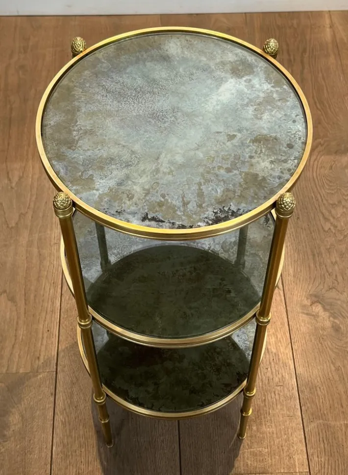 Pamono Round Bronze Sellette Table with Triple Eglomised Mirror Tops by Maison Baguès Online