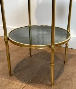 Pamono Round Bronze Sellette Table with Triple Eglomised Mirror Tops by Maison Baguès Online