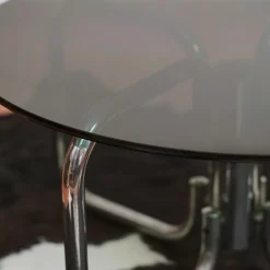 Pamono Round Glass and Chrome Metal Table, 1970s