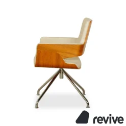 Pamono S 847 Swivel Chair in Cream Leather and Brown Wood from Thonet Best