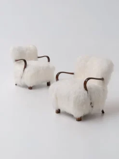 Pamono Scandinavian Art Deco Lounge Chairs in Mongolian Sheepskin, 1950s, Set of 2 Sale