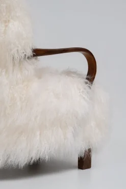 Pamono Scandinavian Art Deco Lounge Chairs in Mongolian Sheepskin, 1950s, Set of 2 Sale