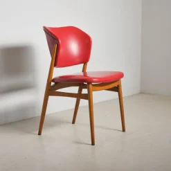 Pamono Scandinavian Beech Chair with Red Skai Upholstery, 1950s Sale