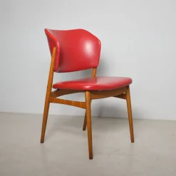 Pamono Scandinavian Beech Chair with Red Skai Upholstery, 1950s Sale