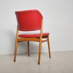 Pamono Scandinavian Beech Chair with Red Skai Upholstery, 1950s Sale
