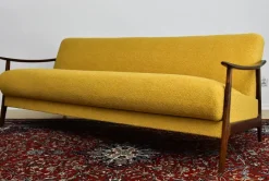 Pamono Scandinavian Foldable Teak Sofa in Yellow Bouclé, 1960s Sale