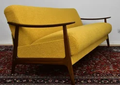 Pamono Scandinavian Foldable Teak Sofa in Yellow Bouclé, 1960s Sale
