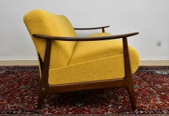 Pamono Scandinavian Foldable Teak Sofa in Yellow Bouclé, 1960s Sale
