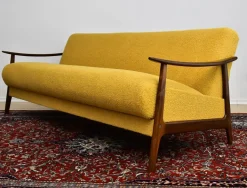 Pamono Scandinavian Foldable Teak Sofa in Yellow Bouclé, 1960s Sale