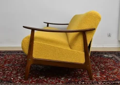 Pamono Scandinavian Foldable Teak Sofa in Yellow Bouclé, 1960s Sale