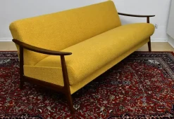 Pamono Scandinavian Foldable Teak Sofa in Yellow Bouclé, 1960s Sale