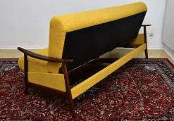 Pamono Scandinavian Foldable Teak Sofa in Yellow Bouclé, 1960s Sale