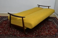Pamono Scandinavian Foldable Teak Sofa in Yellow Bouclé, 1960s Sale