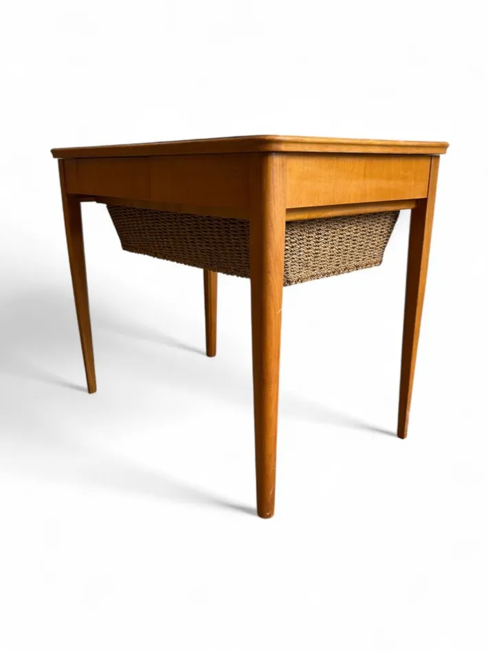 Pamono Scandinavian Modern Sewing Table in Teak and Cane, 1950s Sale