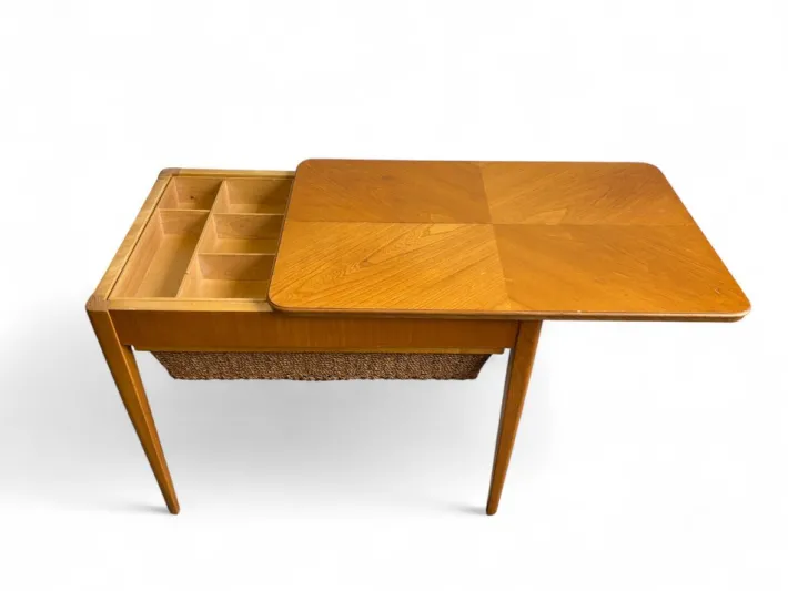 Pamono Scandinavian Modern Sewing Table in Teak and Cane, 1950s Sale