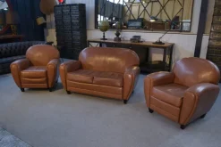Pamono 2-Seater Sofa and Club Armchairs in Faux Leather, 1980s, Set of 3 Outlet