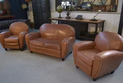 Pamono 2-Seater Sofa and Club Armchairs in Faux Leather, 1980s, Set of 3 Outlet