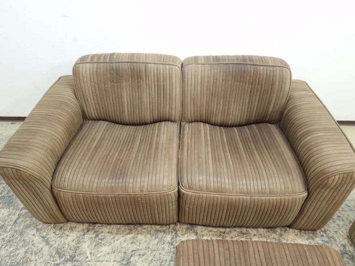 Pamono 3-Seater Sofa, 2-Seater Sofa, Lounge Chair and Pouf in Leather by Ernst Lüthy for de Sede, Set of 4 Sale