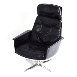 Pamono Sedia Swivel Chair in Black Leather attributed to Horst Brüning for Cor, 1960s Discount