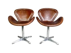 Pamono Set of Brancaster Swivel Leather Accent Swan Chairs from Acme New