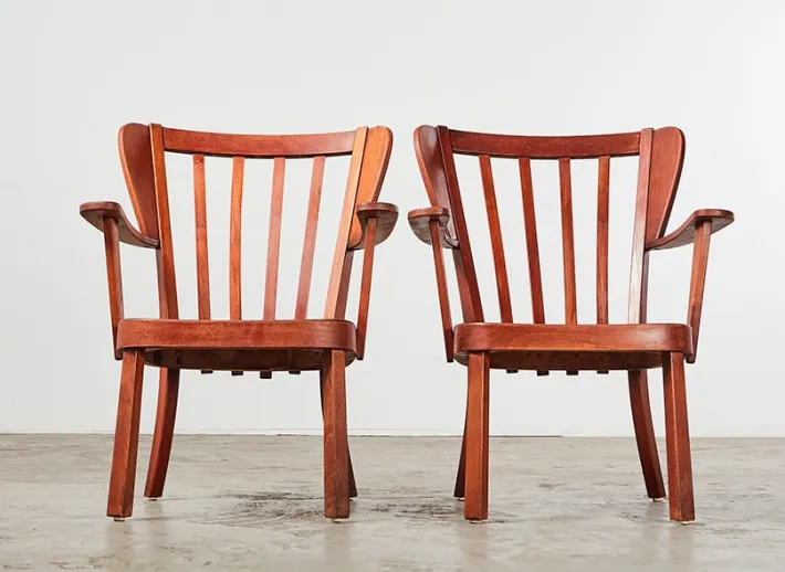 Pamono Set of Canada Easy Chairs by Christian E. Hansen for Fritz Hansen, Denmark, 1940s New