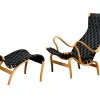 Pamono Set of Pernilla Easy Chair and Ottoman in Beech and Black Upholstery by Bruno Mathsson for Dux, 1970s Clearance