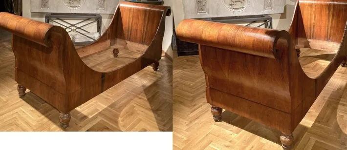 Pamono Set of 19th Century Italian Empire Flamed Walnut Sleigh Beds or Daybeds Outlet