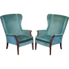 Pamono Set of Vintage Blue Fabric Wingback Chairs Sale