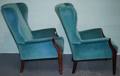 Pamono Set of Vintage Blue Fabric Wingback Chairs Sale