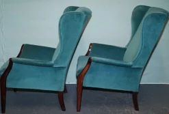 Pamono Set of Vintage Blue Fabric Wingback Chairs Sale