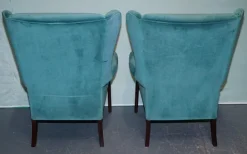 Pamono Set of Vintage Blue Fabric Wingback Chairs Sale