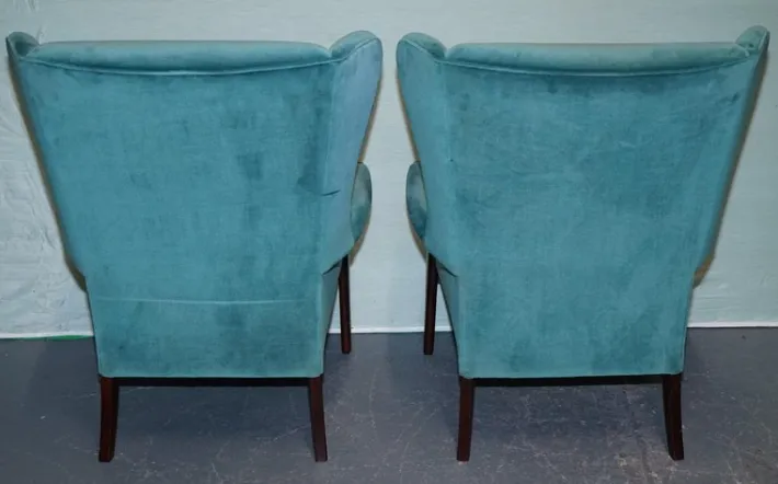 Pamono Set of Vintage Blue Fabric Wingback Chairs Sale