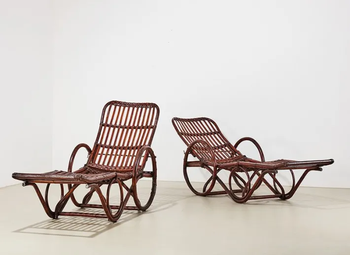 Pamono Set of Vintage German Chaise Lounges in Bamboo and Rattan, 1950s Discount