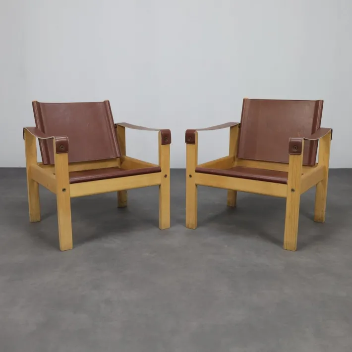 Pamono Set of Vintage Lounge Chairs in Teak and Saddle Leather by Karl Heinz Bergmiller for Escriba, 1970s Discount