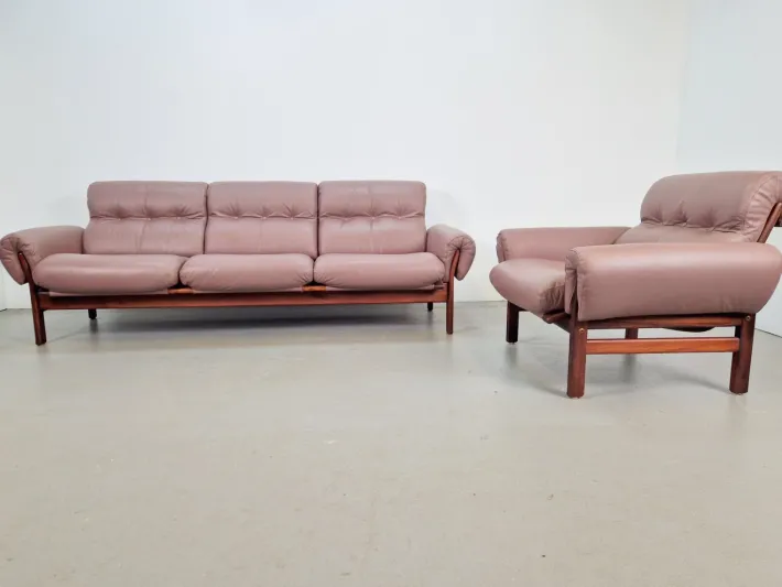 Pamono Set of Vintage Teak & Leather Sofa & Armchair from Coja, Sweden, 1960s Outlet