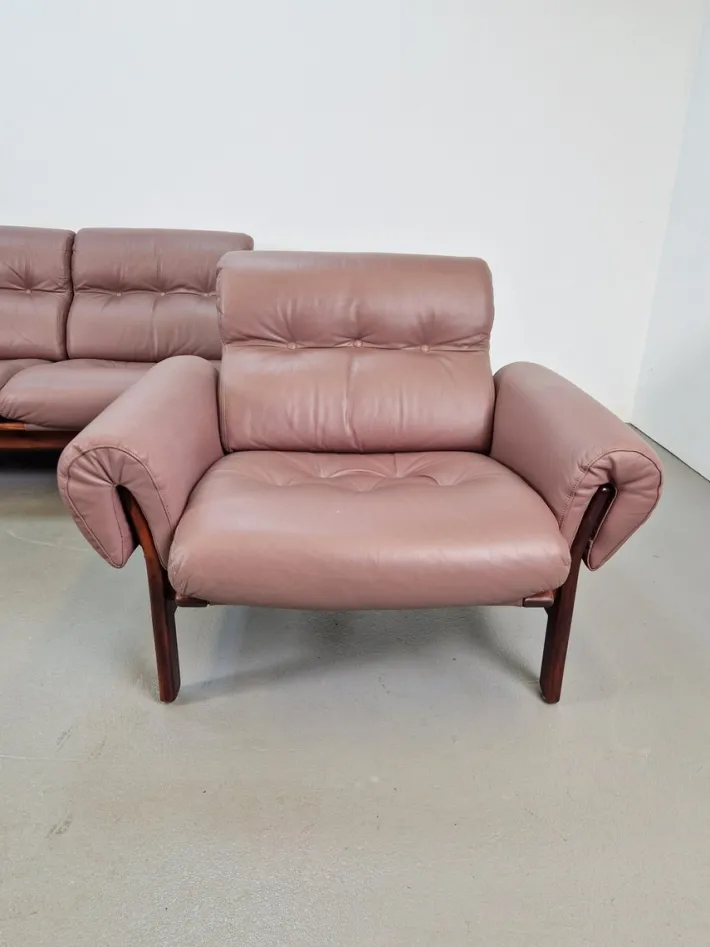 Pamono Set of Vintage Teak & Leather Sofa & Armchair from Coja, Sweden, 1960s Outlet