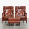 Pamono Sheepskin Chesterfield Armchairs and Ottoman, Set of 3 New
