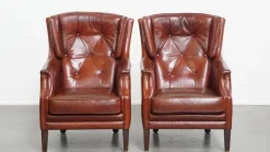 Pamono Sheepskin Chesterfield Armchairs and Ottoman, Set of 3 New