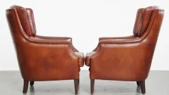 Pamono Sheepskin Chesterfield Armchairs and Ottoman, Set of 3 New