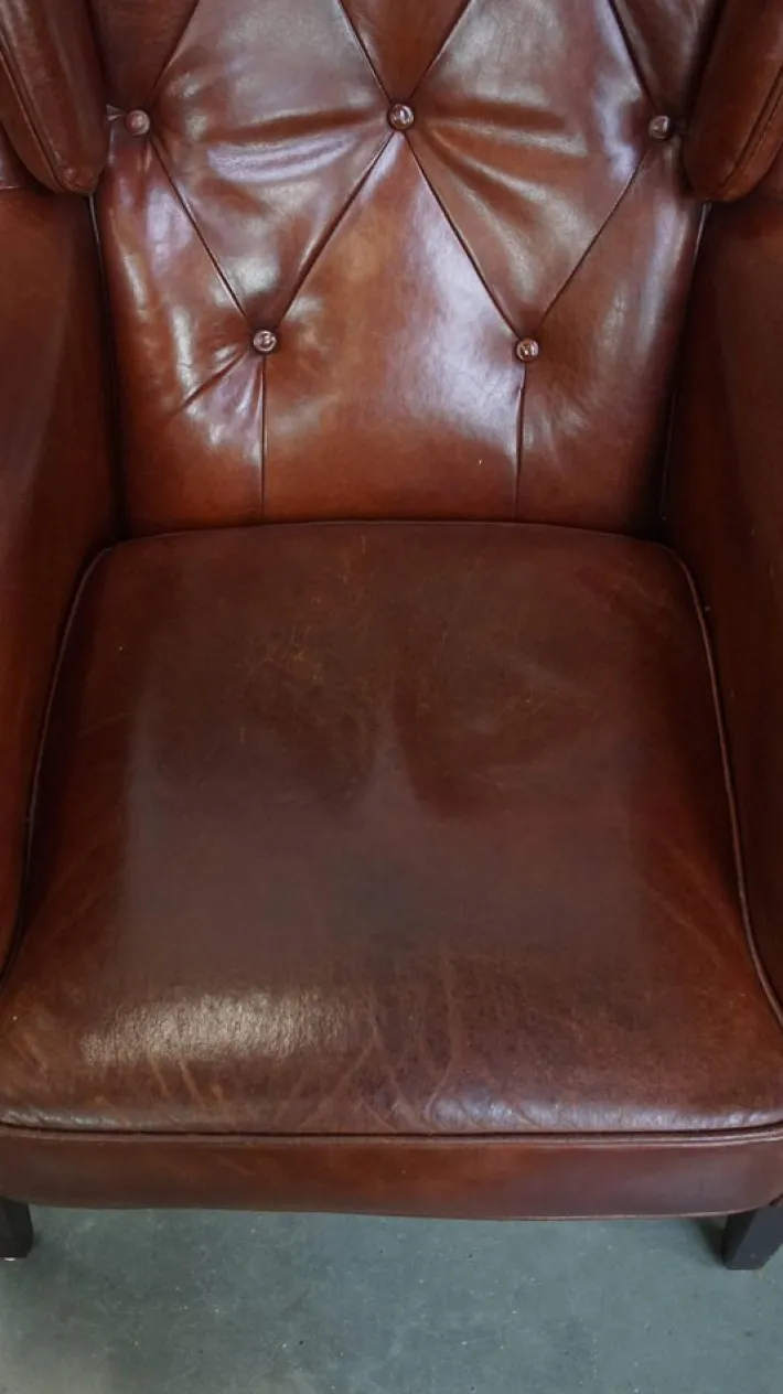 Pamono Sheepskin Chesterfield Armchairs and Ottoman, Set of 3 New