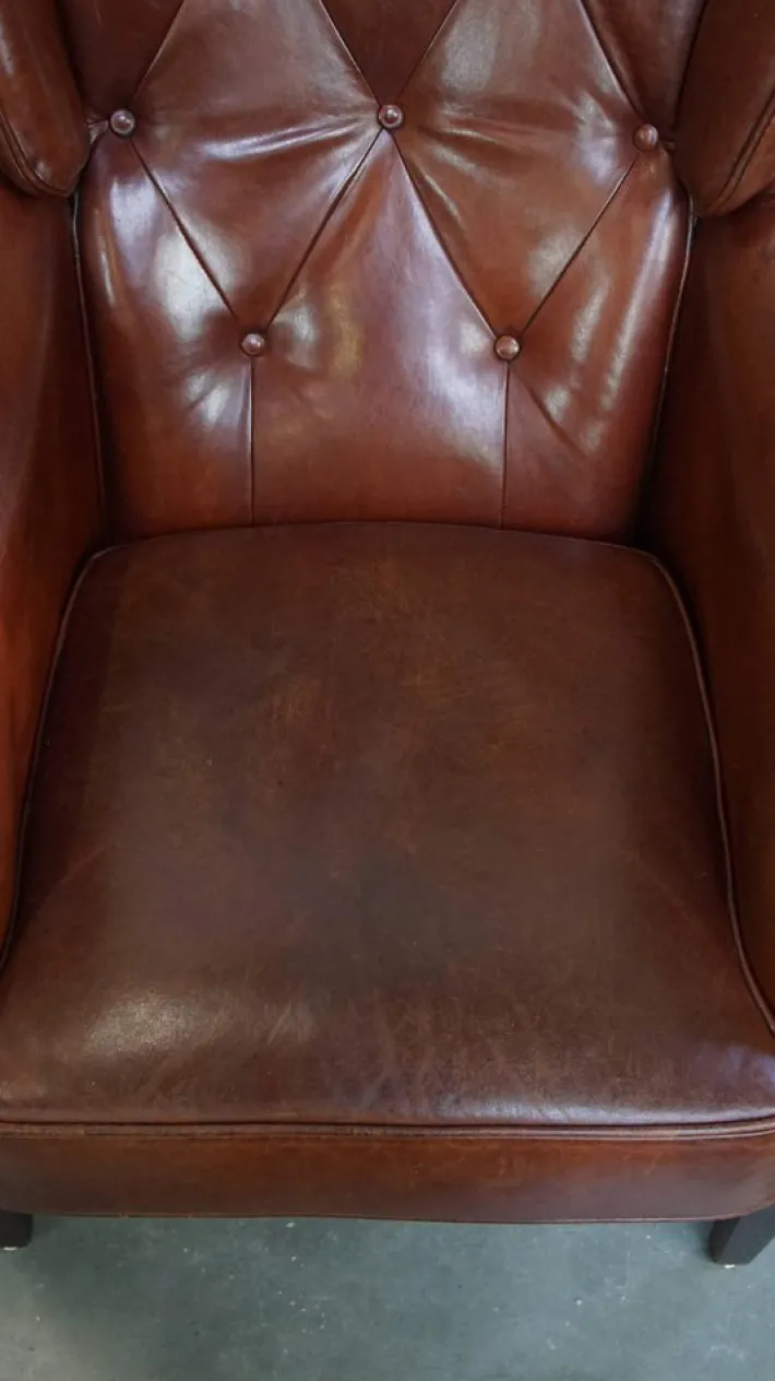 Pamono Sheepskin Chesterfield Armchairs and Ottoman, Set of 3 New