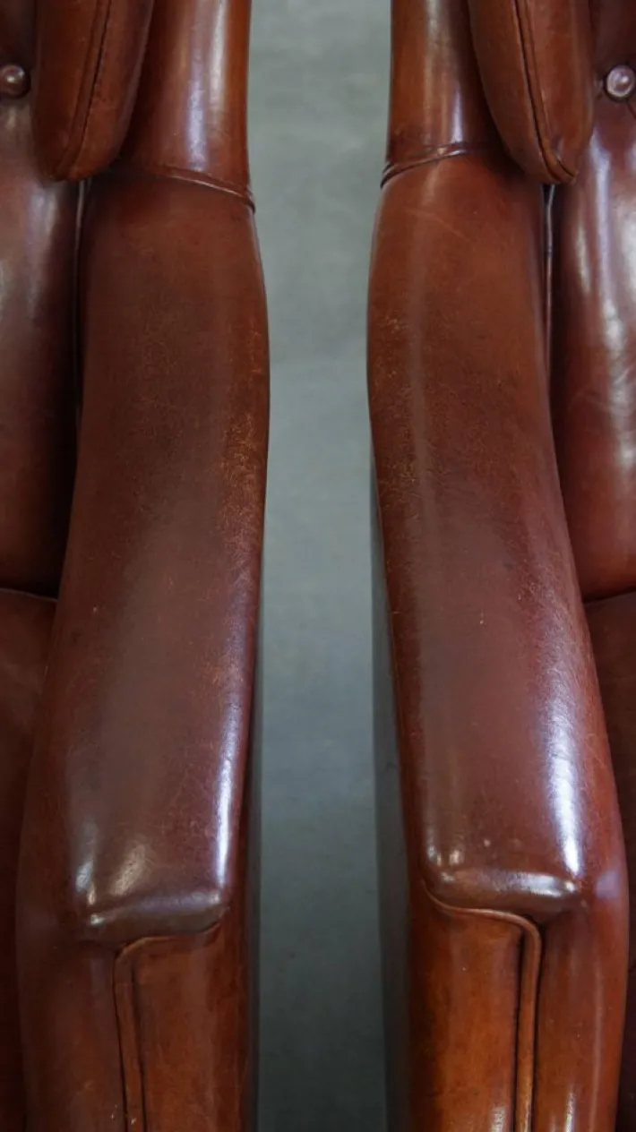 Pamono Sheepskin Chesterfield Armchairs and Ottoman, Set of 3 New