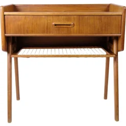 Pamono Side Table in Teak with Drawer and Wicker Shelf, 1960s Discount