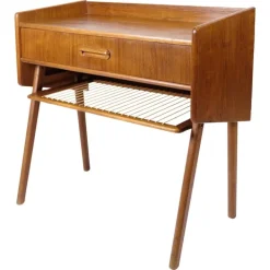 Pamono Side Table in Teak with Drawer and Wicker Shelf, 1960s Discount